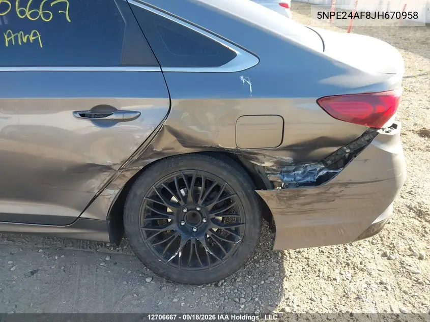 2018 HYUNDAI SONATA VIN 5NPE24AF8JH670958 — фото 6