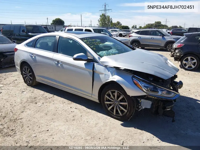 HYUNDAI SONATA 2018, VIN 5NPE34AF8JH702451