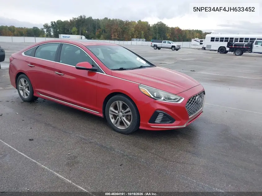 HYUNDAI SONATA 2018, VIN 5NPE34AF4JH633452