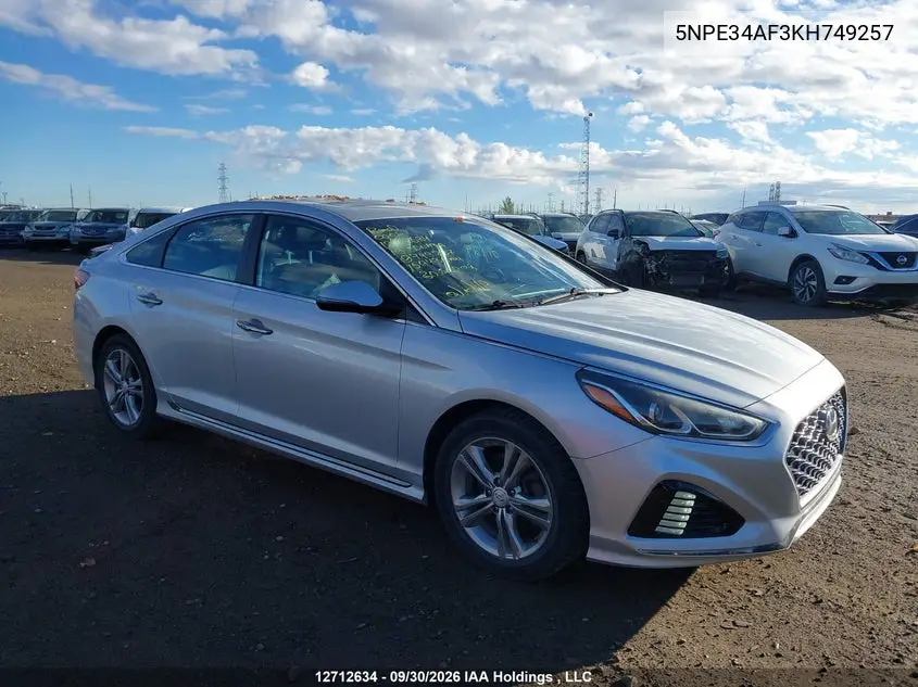 HYUNDAI SONATA 2019, VIN 5NPE34AF3KH749257