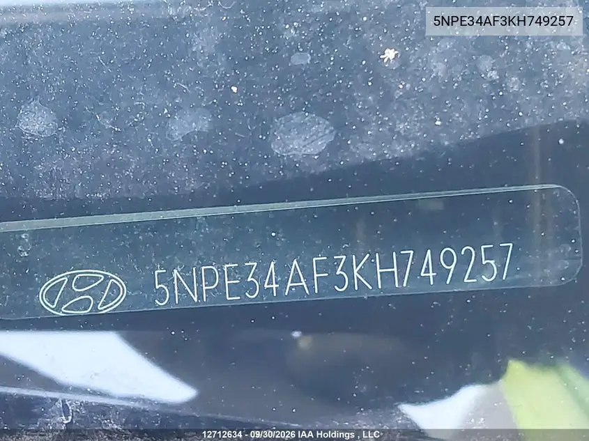 2019 HYUNDAI SONATA VIN 5NPE34AF3KH749257 — фото 19