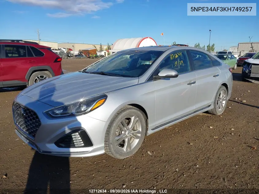 2019 HYUNDAI SONATA VIN 5NPE34AF3KH749257 — фото 2