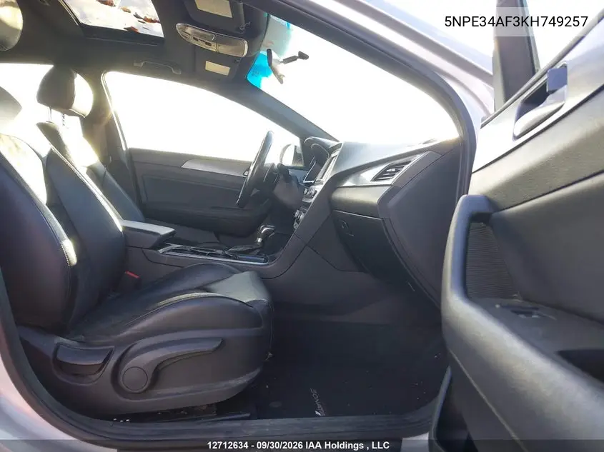 2019 HYUNDAI SONATA VIN 5NPE34AF3KH749257 — фото 5