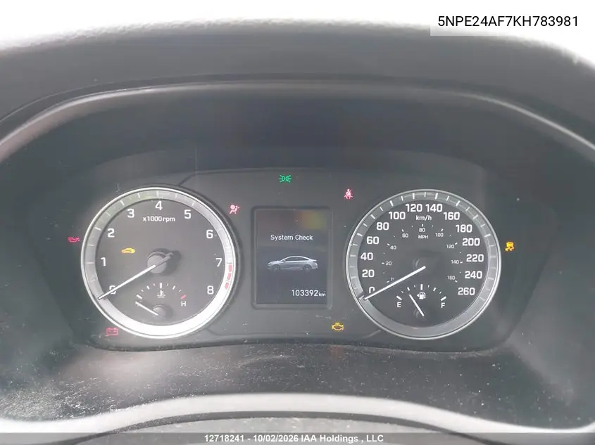 2019 HYUNDAI SONATA VIN 5NPE24AF7KH783981 — фото 7