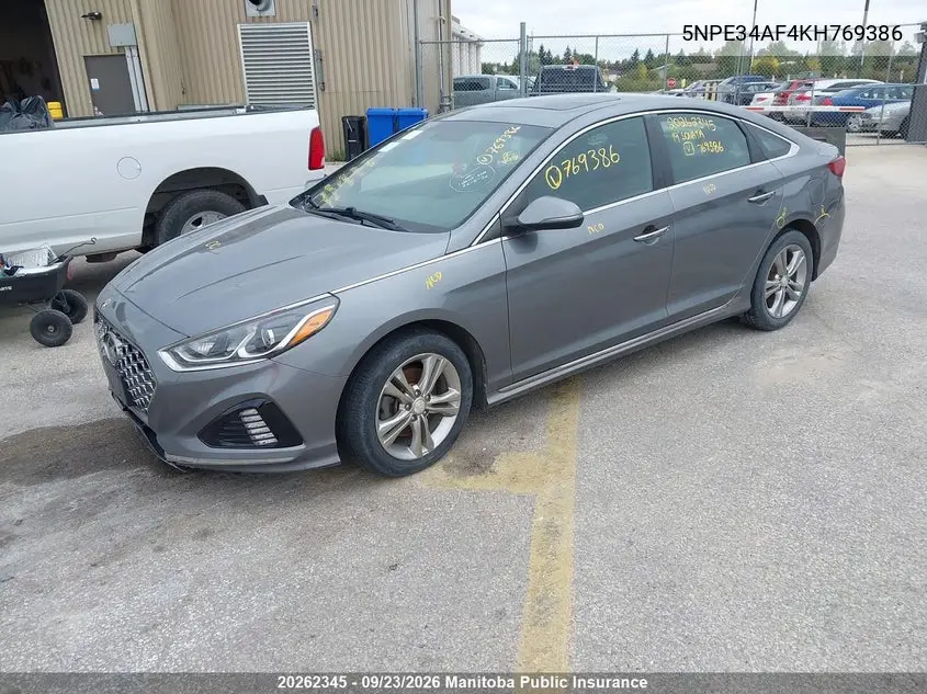 2019 HYUNDAI SONATA VIN 5NPE34AF4KH769386 — фото 2