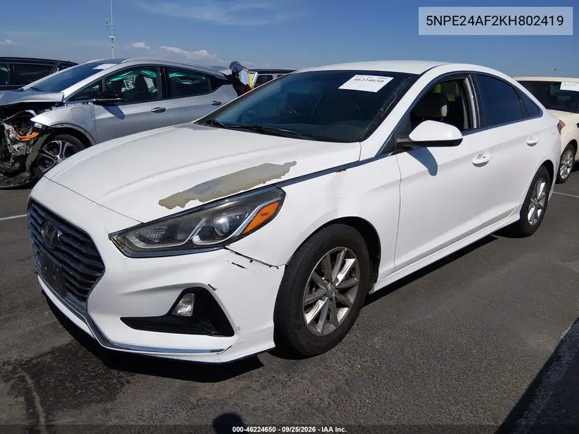 2019 HYUNDAI SONATA VIN 5NPE24AF2KH802419 — фото 2