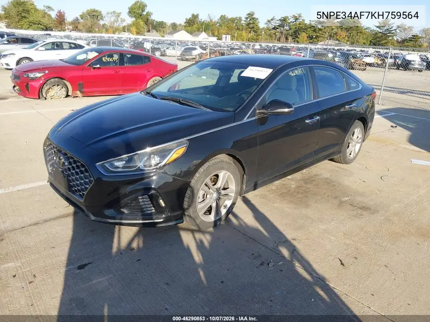 2019 HYUNDAI SONATA VIN 5NPE34AF7KH759564 — фото 2