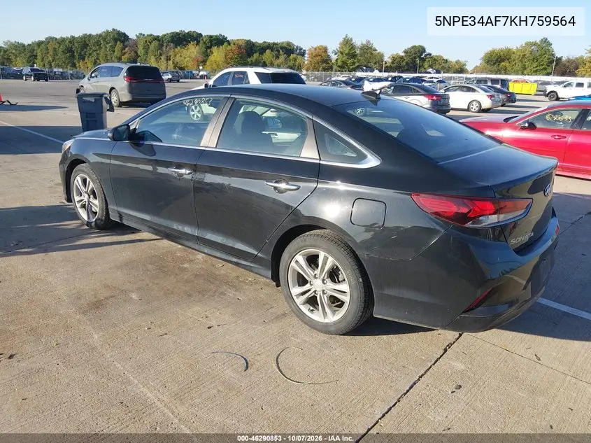 2019 HYUNDAI SONATA VIN 5NPE34AF7KH759564 — фото 3