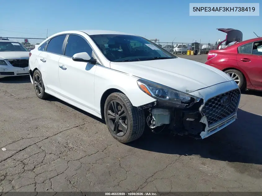 HYUNDAI SONATA 2019, VIN 5NPE34AF3KH738419