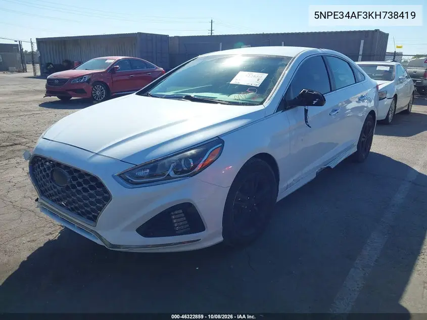 2019 HYUNDAI SONATA VIN 5NPE34AF3KH738419 — фото 2