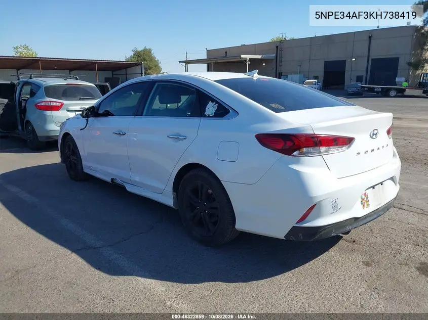 2019 HYUNDAI SONATA VIN 5NPE34AF3KH738419 — фото 3