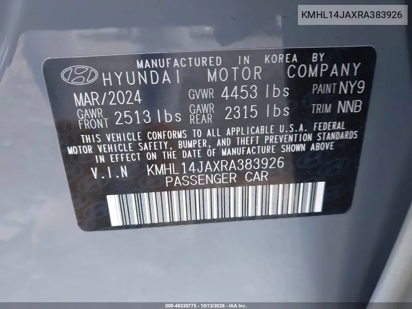 2024 HYUNDAI SONATA VIN KMHL14JAXRA383926 — фото 9