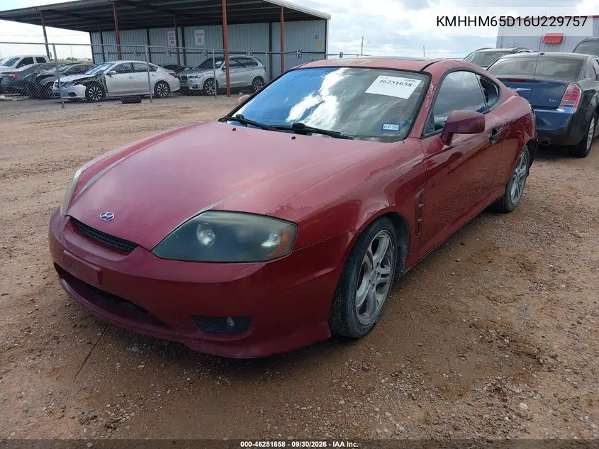 2006 HYUNDAI TIBURON VIN KMHHM65D16U229757 — фото 2