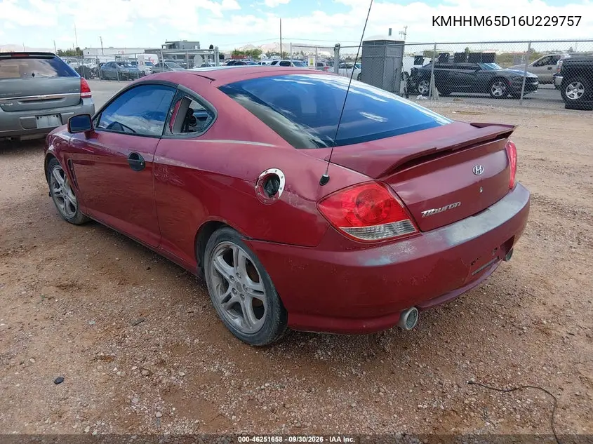 2006 HYUNDAI TIBURON VIN KMHHM65D16U229757 — фото 3
