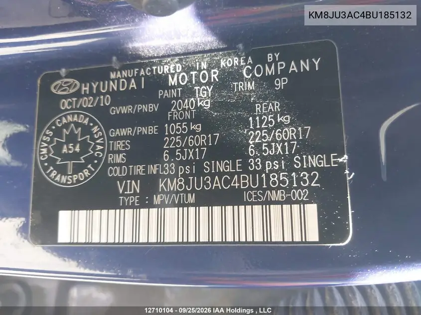 2011 HYUNDAI TUCSON VIN KM8JU3AC4BU185132 — фото 19