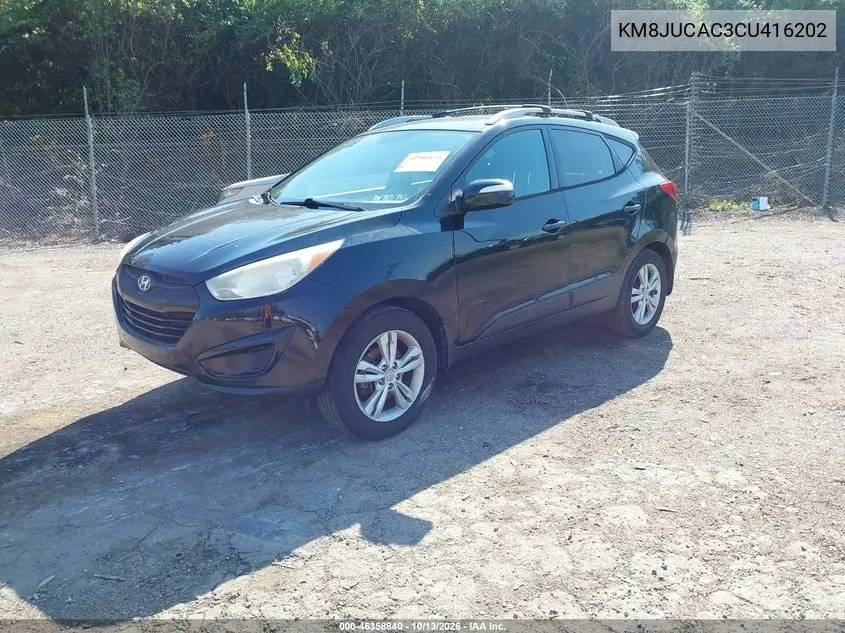 2012 HYUNDAI TUCSON VIN KM8JUCAC3CU416202 — фото 2