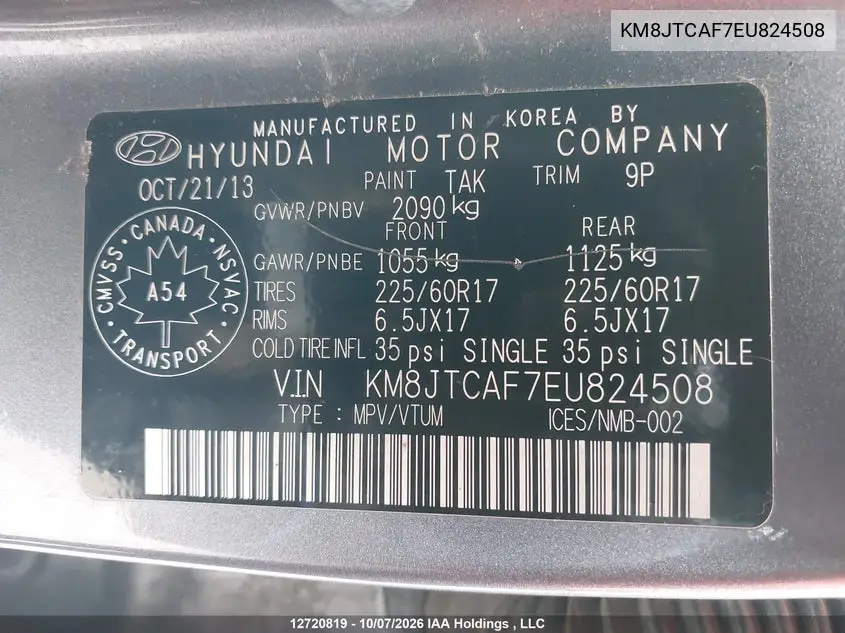 2014 HYUNDAI TUCSON VIN KM8JTCAF7EU824508 — фото 20