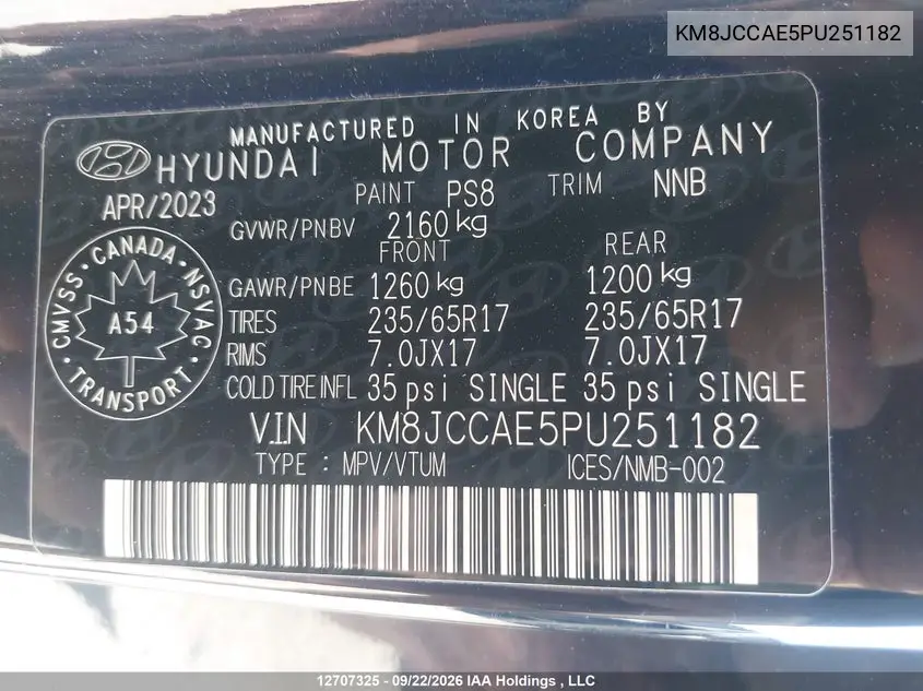 2023 HYUNDAI TUCSON VIN KM8JCCAE5PU251182 — фото 12