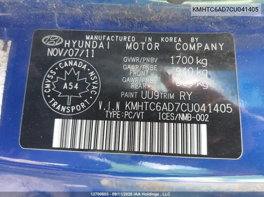 2012 HYUNDAI VELOSTER VIN KMHTC6AD7CU041405 — фото 18
