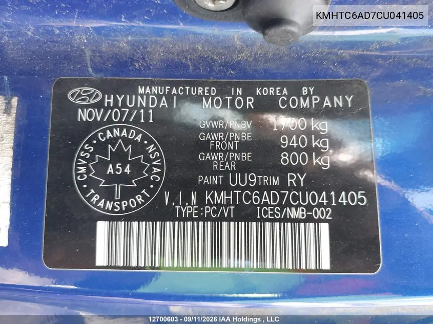 2012 HYUNDAI VELOSTER VIN KMHTC6AD7CU041405 — фото 19