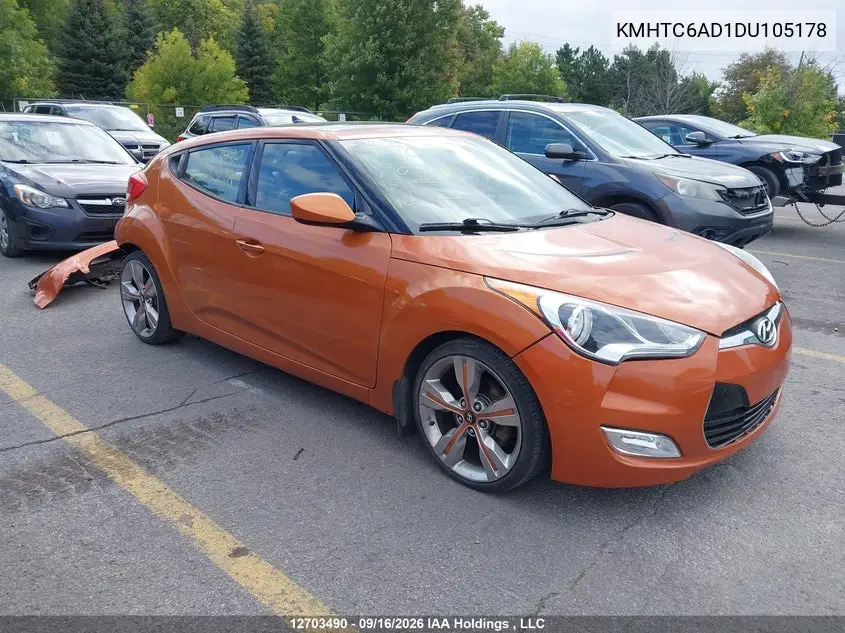 HYUNDAI VELOSTER 2013, VIN KMHTC6AD1DU105178