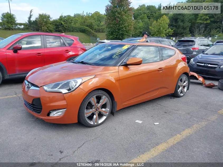 2013 HYUNDAI VELOSTER VIN KMHTC6AD1DU105178 — фото 2