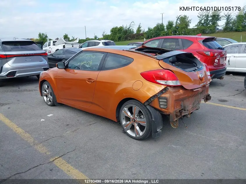 2013 HYUNDAI VELOSTER VIN KMHTC6AD1DU105178 — фото 3