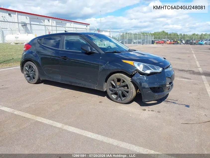 HYUNDAI VELOSTER 2016, VIN KMHTC6AD4GU248081
