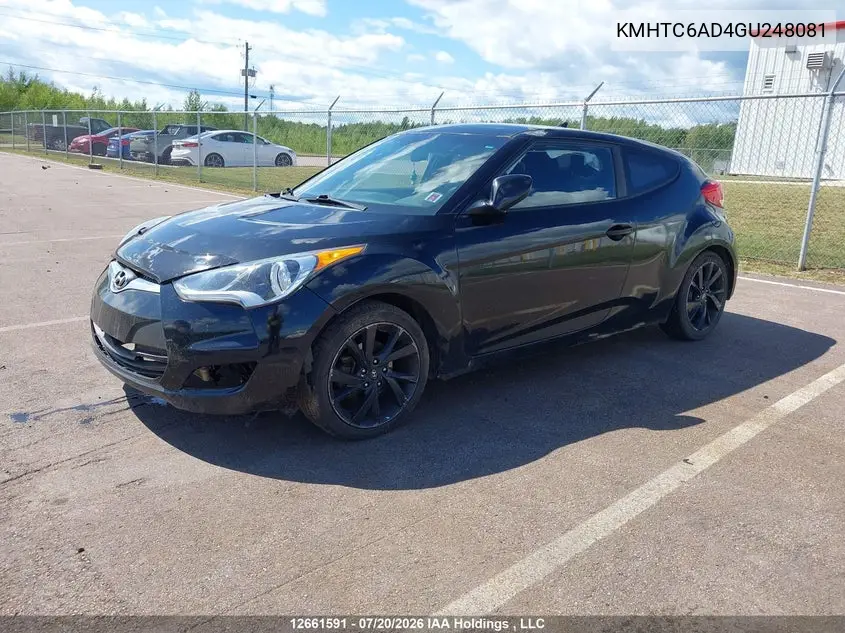 2016 HYUNDAI VELOSTER VIN KMHTC6AD4GU248081 — фото 2