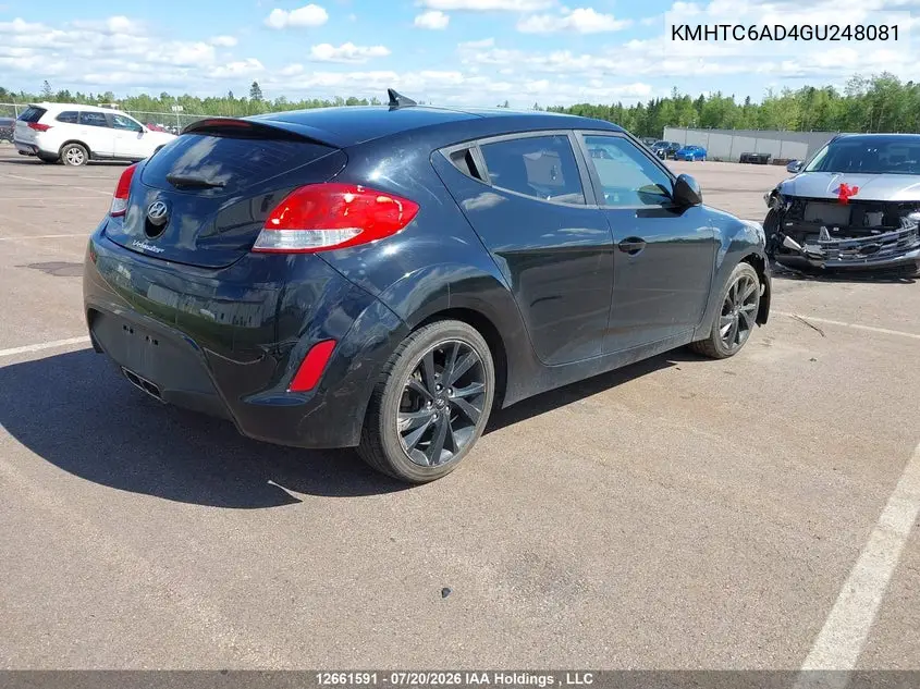 2016 HYUNDAI VELOSTER VIN KMHTC6AD4GU248081 — фото 4