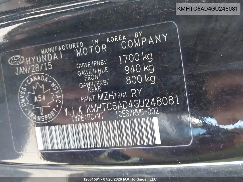 2016 HYUNDAI VELOSTER VIN KMHTC6AD4GU248081 — фото 9