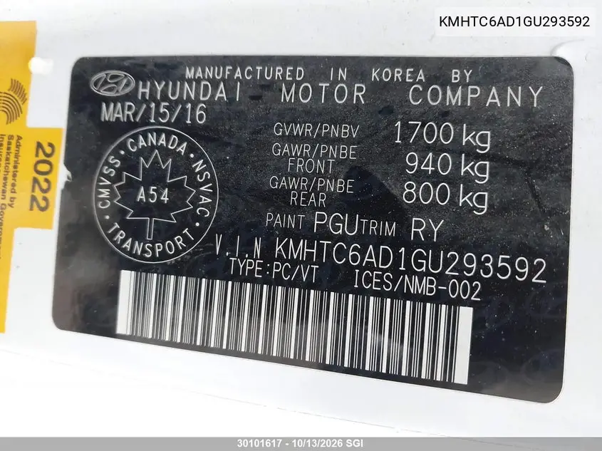 2016 HYUNDAI VELOSTER VIN KMHTC6AD1GU293592 — фото 9