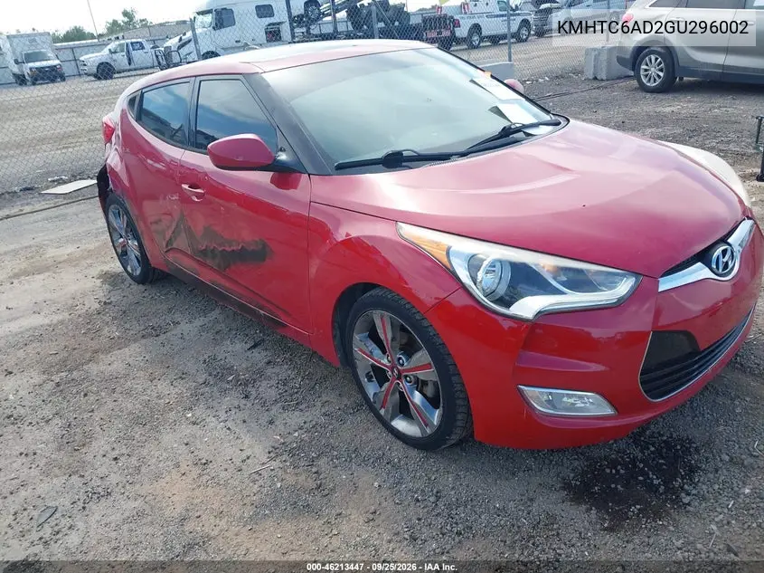 HYUNDAI VELOSTER 2016, VIN KMHTC6AD2GU296002