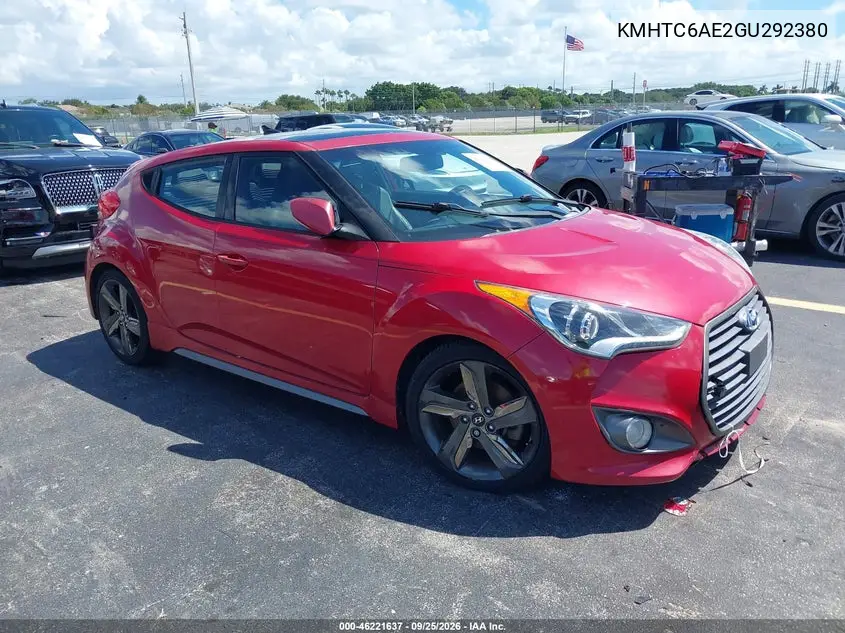 HYUNDAI VELOSTER 2016, VIN KMHTC6AE2GU292380