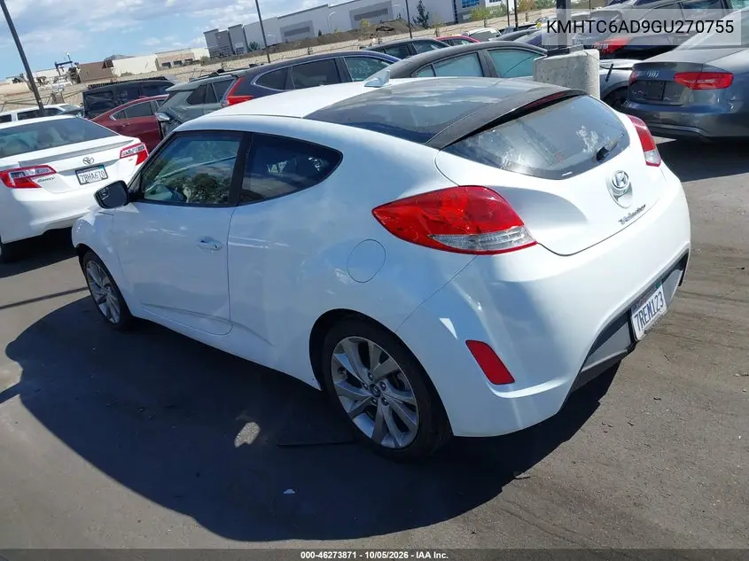 2016 HYUNDAI VELOSTER VIN KMHTC6AD9GU270755 — фото 3