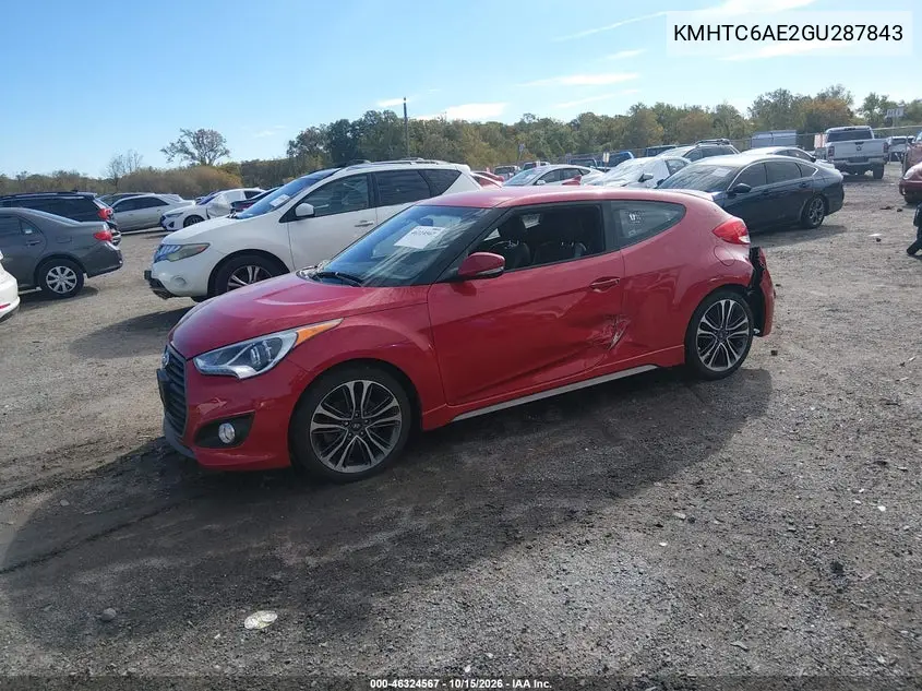 2016 HYUNDAI VELOSTER VIN KMHTC6AE2GU287843 — фото 2