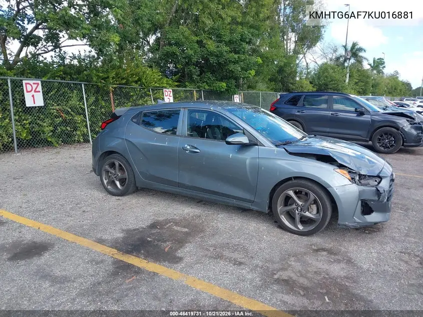 HYUNDAI VELOSTER 2019, VIN KMHTG6AF7KU016881