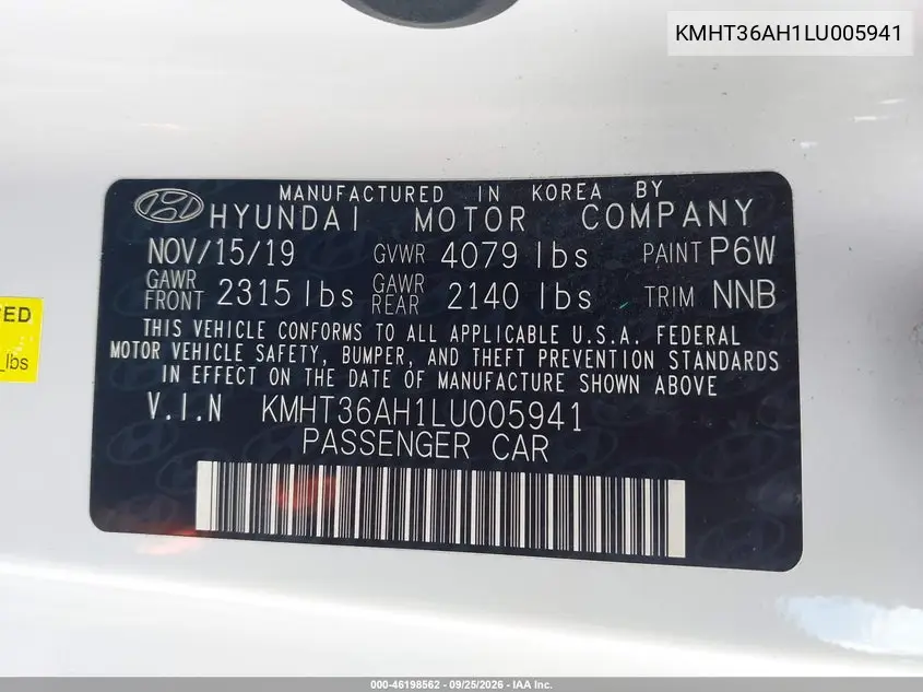 2020 HYUNDAI VELOSTER VIN KMHT36AH1LU005941 — фото 9