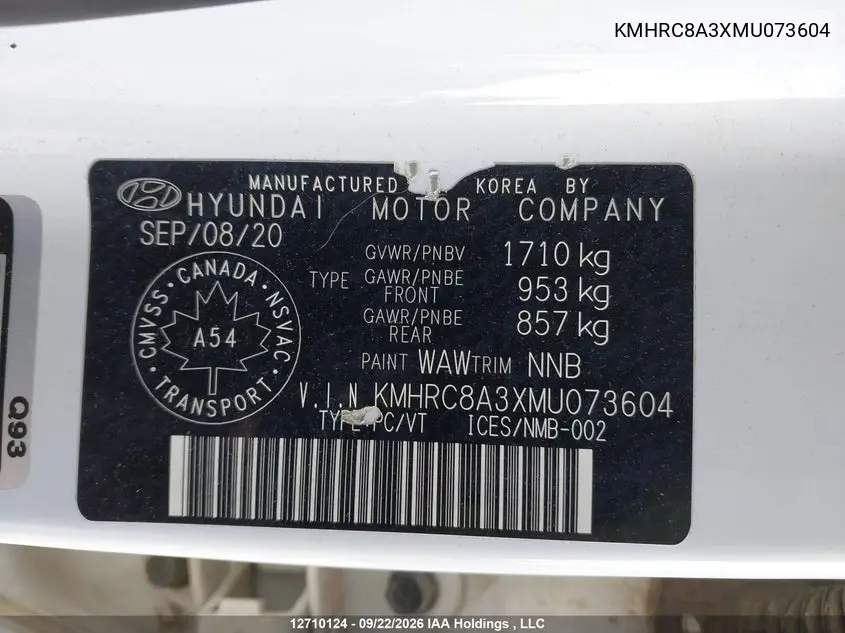 2021 HYUNDAI VENUE VIN KMHRC8A3XMU073604 — фото 9