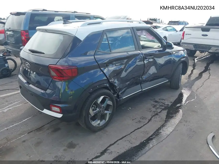 2022 HYUNDAI VENUE VIN KMHRC8A34NU202034 — фото 4