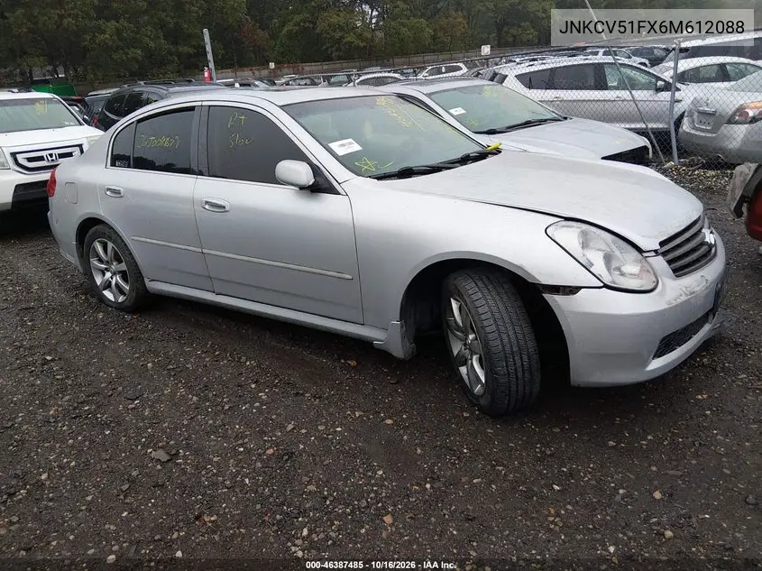 INFINITI G 2006, VIN JNKCV51FX6M612088