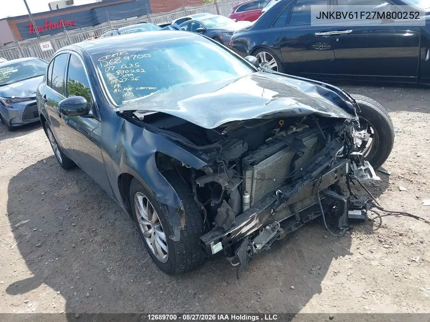 INFINITI G 2007, VIN JNKBV61F27M800252