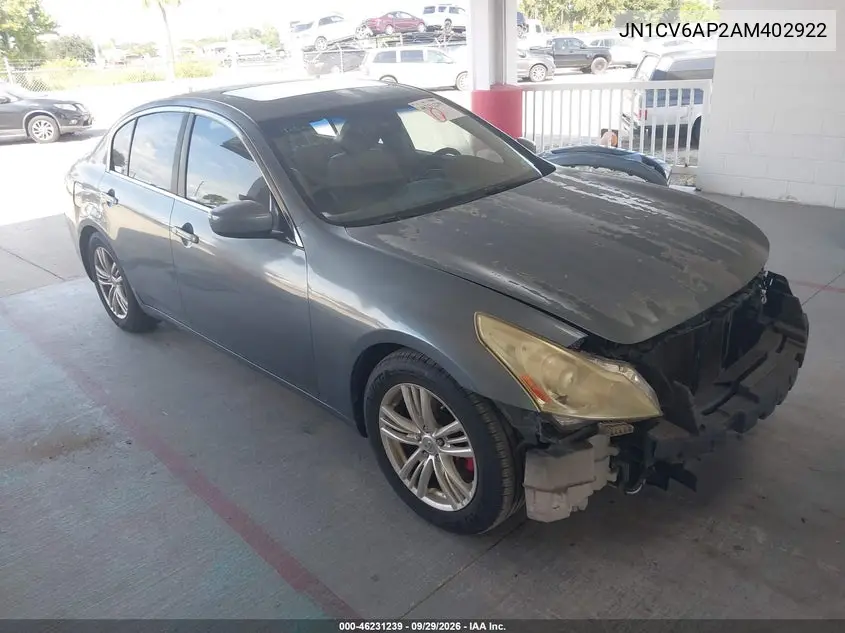 INFINITI G 2010, VIN JN1CV6AP2AM402922