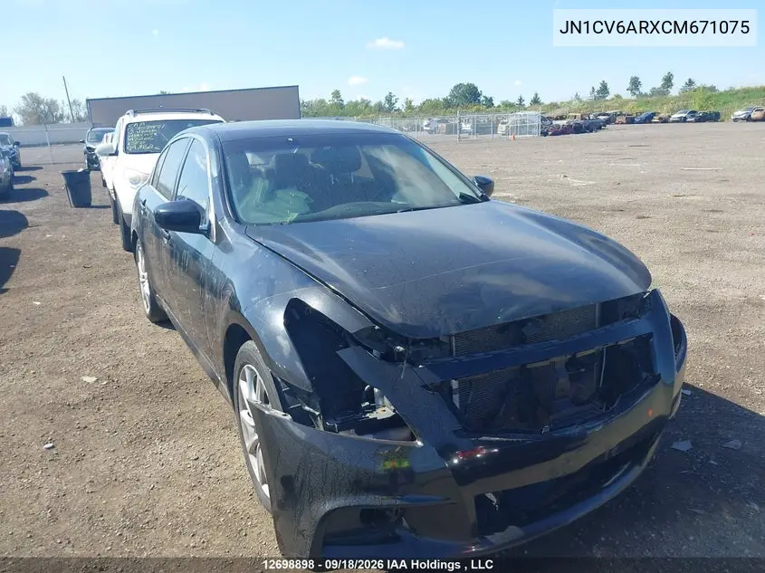 INFINITI G 2012, VIN JN1CV6ARXCM671075