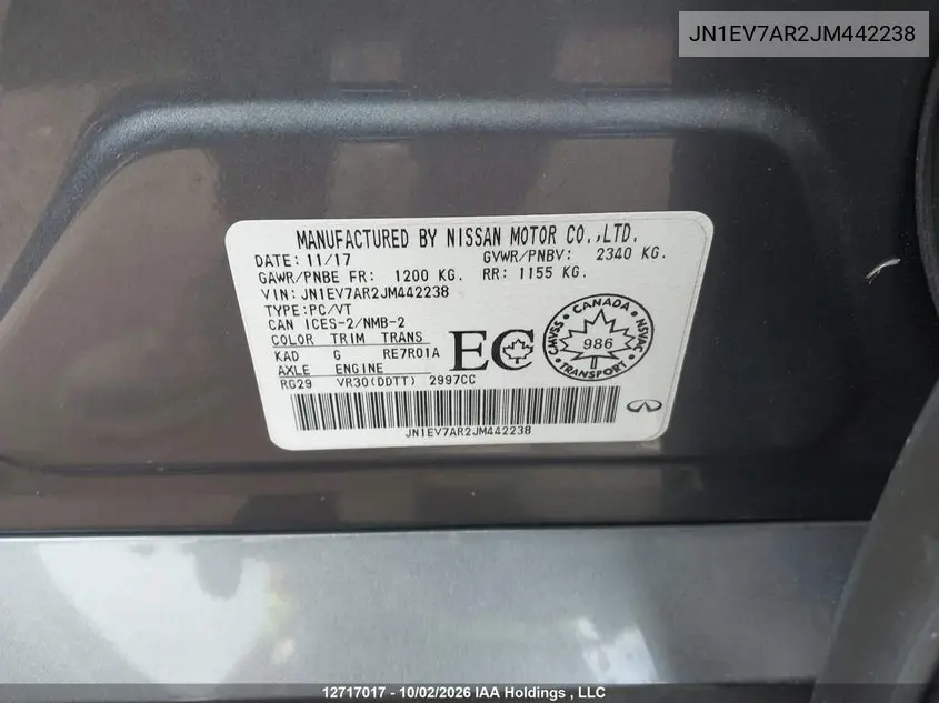 2018 INFINITI Q50 VIN JN1EV7AR2JM442238 — фото 9