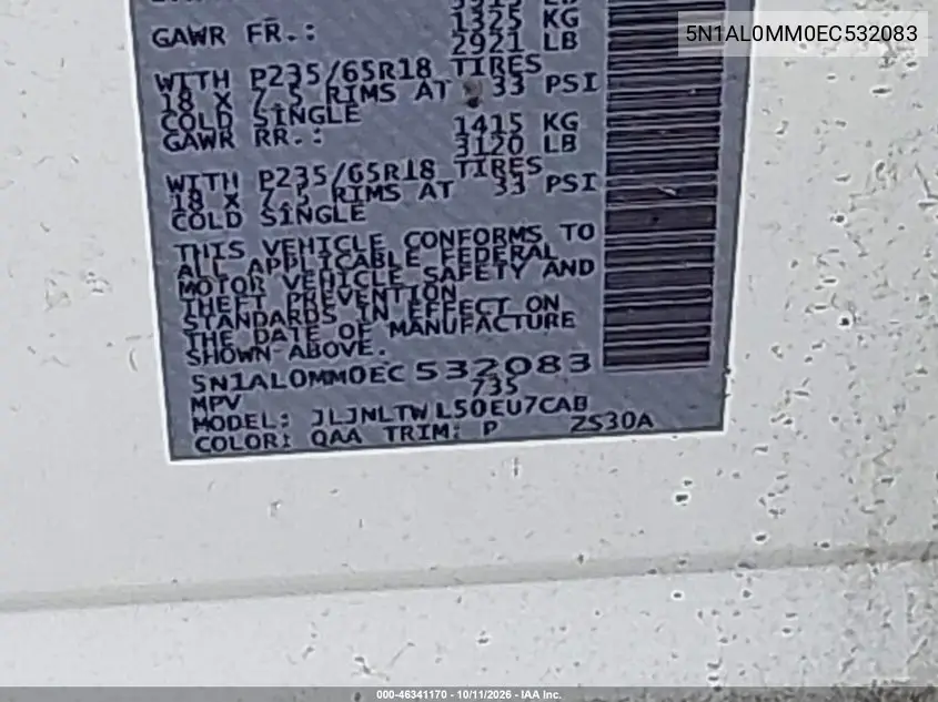 2014 INFINITI QX60 VIN 5N1AL0MM0EC532083 — фото 9