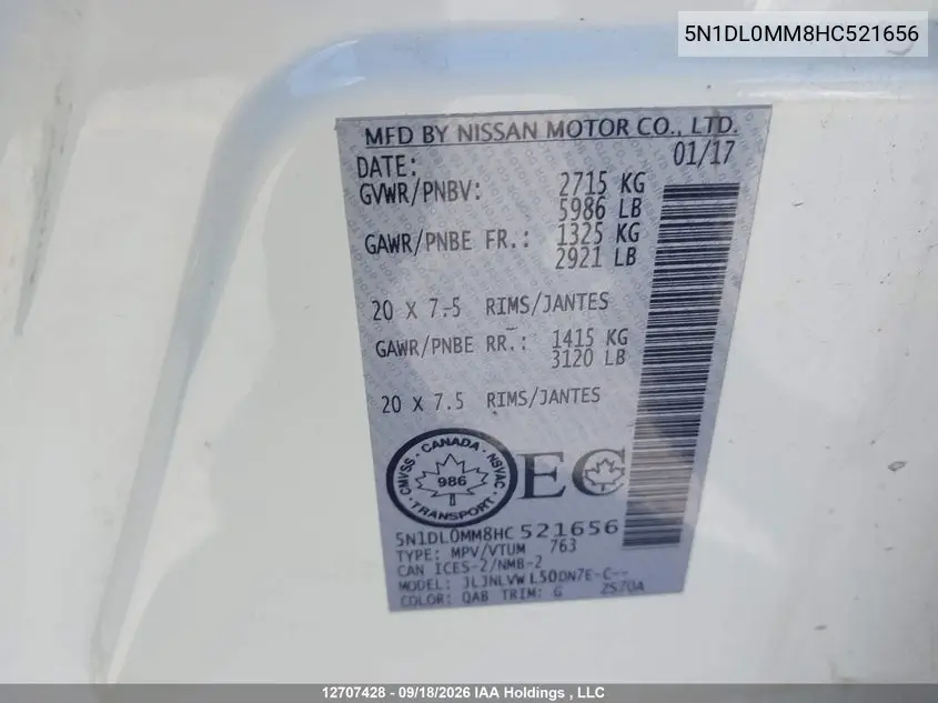 2017 INFINITI QX60 VIN 5N1DL0MM8HC521656 — фото 18