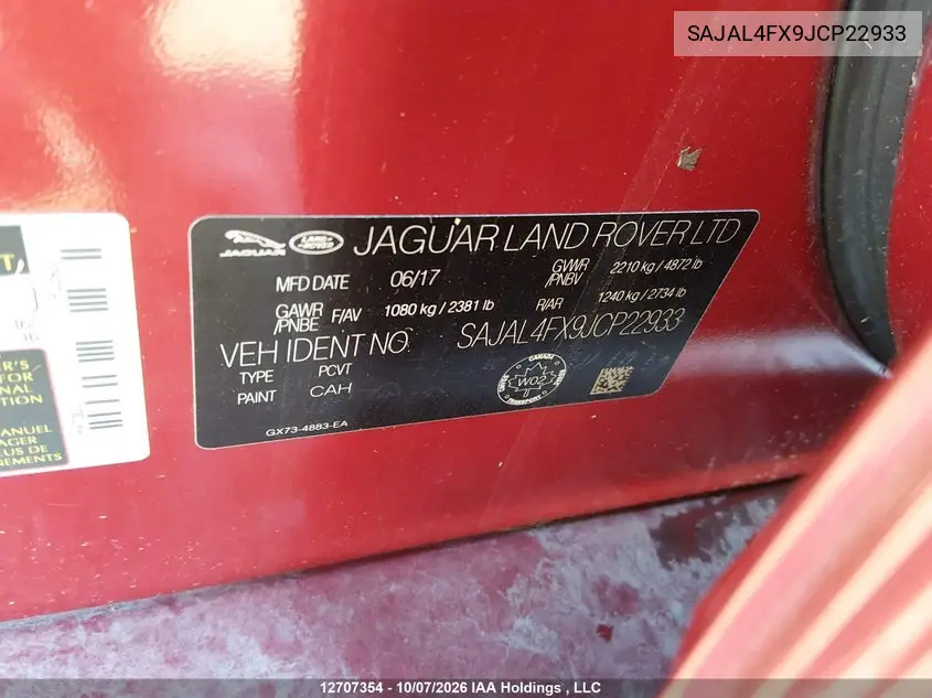 2018 JAGUAR XE VIN SAJAL4FX9JCP22933 — фото 9