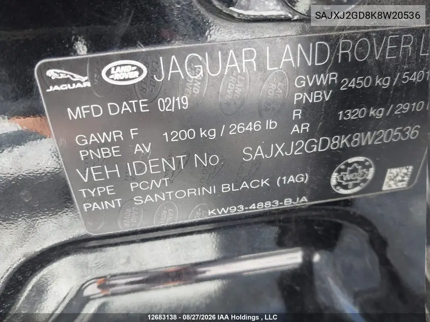 2019 JAGUAR XJ VIN SAJXJ2GD8K8W20536 — фото 9