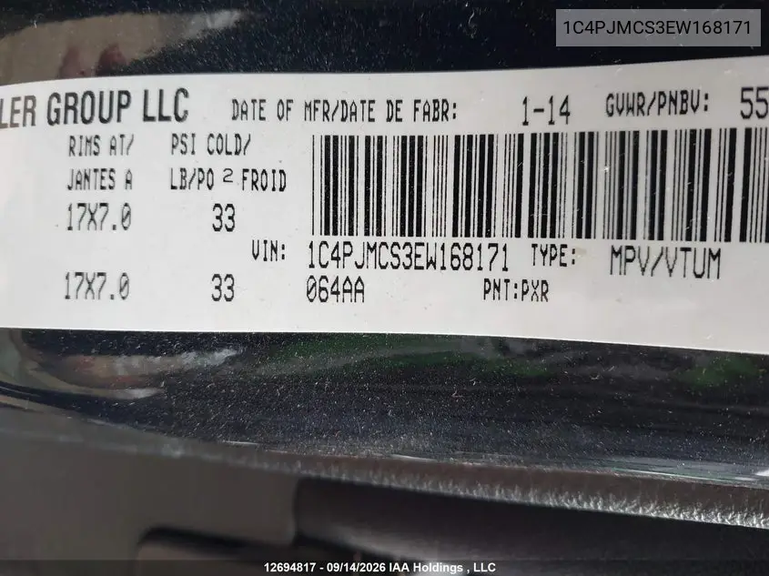 2014 JEEP CHEROKEE VIN 1C4PJMCS3EW168171 — фото 19
